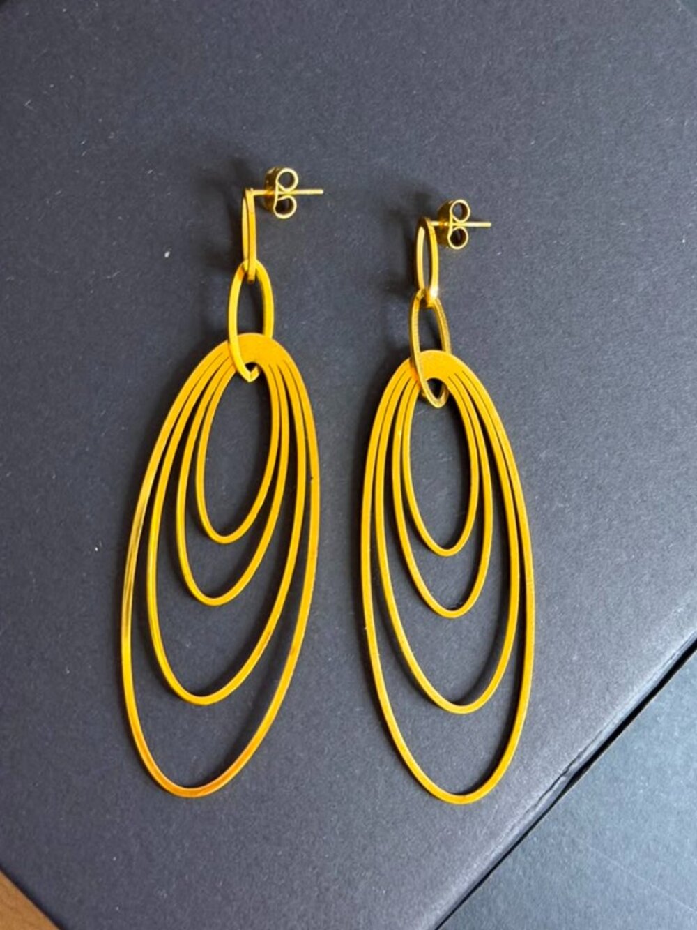 Gold Long Teardrops Earrings | Unique Stacked Egg-Shaped Design